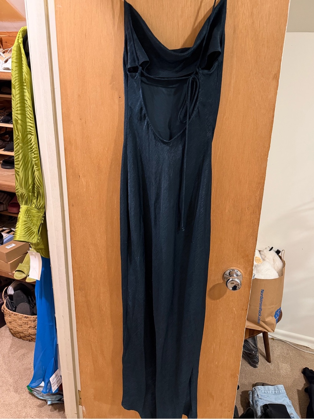 RESA Emerald Green Satin Maxi Dress with Side Slit - Picture 6 of 8